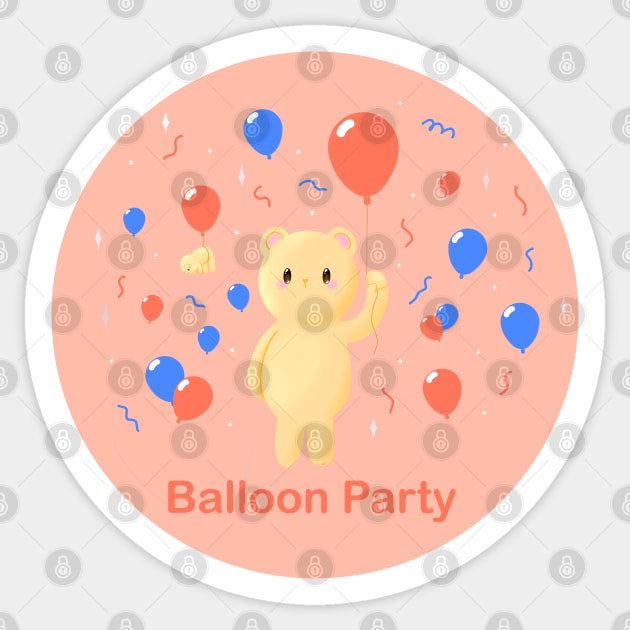 Balloon Party, cute teddy bear with lots of red and blue balloons having a party Sticker by Catphonesoup